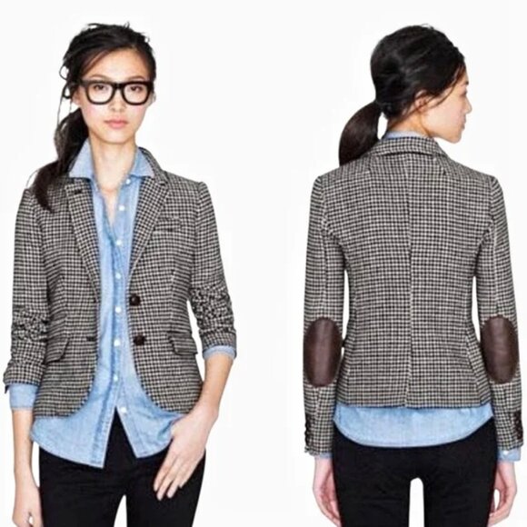 J. Crew Schoolboy Houndstooth Blazer Elbow Patches Academia Classic Old Money 6 - Picture 6 of 6